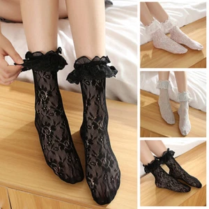 Womens Girls Lace Short Ankle Socks Princess Socks Fishnet Frilly Ruffle Socks - Bild 1 von 11