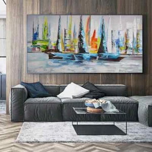 Abstraktes Boot Meer Poster Leinwandbild Leinwandbilder Landschaft Wandbilder - Bild 1 von 5