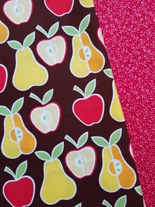 Alexander Henry Apples Pears Cranston Cotton Fabric Lot Brown Red White 1- yard - Picture 1 of 4