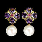 Heart Amethyst Pearl Ruby Gemstone 925 Sterling Silver Jewelry Earrings