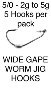 5/0 MUSTAD VMC STYLE WEIGHTED WIDE GAPE WORM JIG HOOK SOFT PLASTICS 2g to 10g - Picture 1 of 12