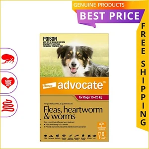 ADVOCATE 6 Doses for Dogs 10 to 25 Kg RED Pack Heartworm and Flea Prevention - Picture 1 of 2