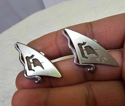 Swank Sterling & Holz Modernist Segelboot Design Manschettenknöpfe Vintage -S4 - Bild 1 von 4