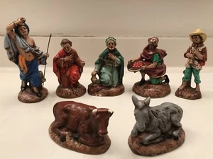 VINTAGE CERAMIC PAINTED ATLANTIC MOLD 7 PCS NATIVITY FIGURINES CHRISTMAS - Picture 1 of 6