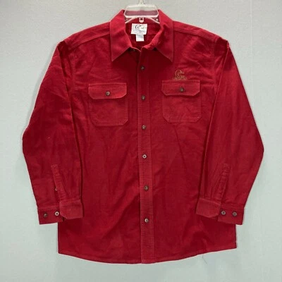 Ducks Unlimited Mens L Long Sleeve Chamois Cloth Flannel Shirt Red Embroidered  - Image 1 of 4