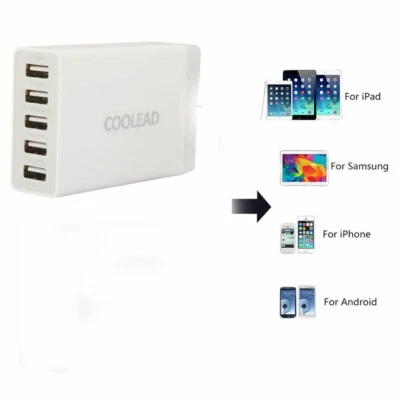 40W 5-Port Mains USB Wall Charger Coolead Travel Socket Plug UK AC Adapter - Image 1 of 4