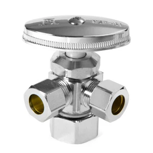 10 STCK. Dual Kompressionsauslass Winkel Stoppventil, 1/2 Zoll NAME (5/8 Zoll OD) x 3/8 Zoll x3/8 Zoll - Bild 1 von 3