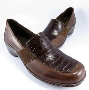 Clarks Croc-Top Loafers Womens Size 8M Brown Leather Slip-Ons Mocs Clogs - Picture 1 of 10