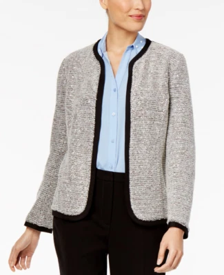 Blazer Open Front Sequin-Detail Boucle Multicolor Size Large NY Collection - Image 1 of 4