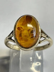 Impresionante anillo solitario ámbar de oro amarillo de 9 quilates - Imagen 1 de 6