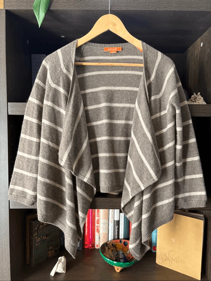 Christopher Fischer Marrón y Tostado Rayas Cachemira Frente Abierto Cárdigan Suéter Med Foto 1 de 4