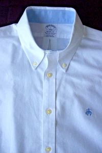 Brooks Brothers Regent Fit S/S Oxford Shirt~White~Fleece Logo~Mens Large~NEW! - Picture 1 of 6