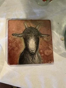 Goat Art Hand painted tile Elizabeth Karaffa Virgina Beauty Kitchen Tile Farm - Picture 1 of 5