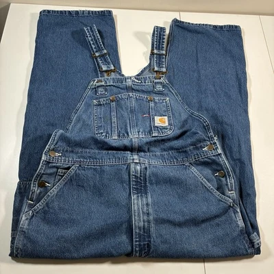 Carhartt Denim Overalls 40x30 Blue Carpenter Workwear USA Hammer Loop - Image 1 of 4
