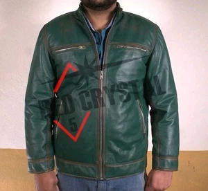 USA Men's Green Genuine Leather Heavy Duty BIKER Motorcycle Jacket Fast Shipping - Picture 1 of 5