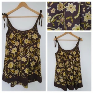 ❤️ Size 10 MODA by MOTHERCARE vintage brown 100% Cotton floral tunic blouse 527 - Picture 1 of 8