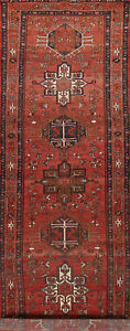Vintage Geometric Handmade Heriz Long Runner Rug 4x16 Tribal Wool Hallway Carpet
