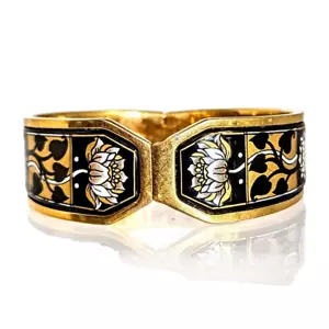 Michaela Frey Wien Bangle Enamel Bracelet Lotus 24K Gold Plate 3/4"x7" - Picture 1 of 13