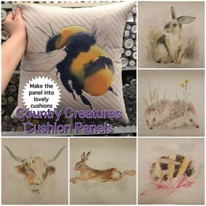 Fabric Cushion Panels Linen-look Country Creatures and Animals for Home Decor - Picture 1 of 21