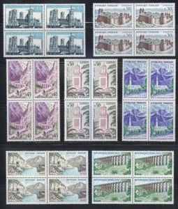 France 1960 MNH Mi 1283-1289 Sc 943-949 Architecture, tourist's set / Blocks ** - Picture 1 of 2