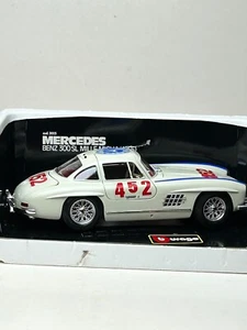 1:18 Scale Diecast Burago 1955 Mercedes Benz 300SL Mille Miglia with Box, White - Picture 1 of 24