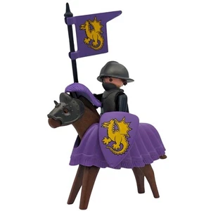 Playmobil figura caballero morado/negro caballo armadura escudo medieval - Imagen 1 de 1