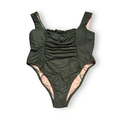 J. Crew Ruched Square Neck One Piece Swimsuit in Safari Green Sz 22 NEW - Image 1 of 4