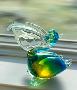 Murano Art Glass Pelican Bird Amber Aqua Figurine Sculpture 5.25” Tall READ - Picture 1 of 16