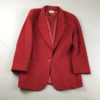 LL Bean Blazer Womens 14 Regular Red Wool Cashmere Lined Button Up Jacket Coat - Image 1 of 4
