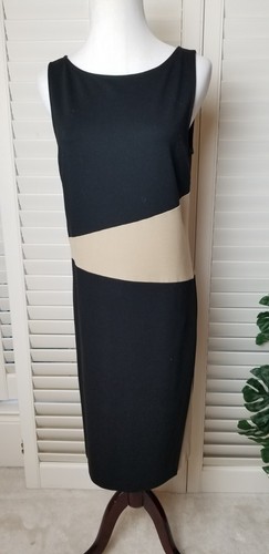 VETEMENTS Abito tubino ANN TAYLOR 10 nero beige colorblock senza maniche fondo a strati