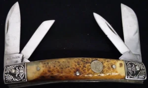 OWL HEAD 4 BLADE CONGRESS FOLDING POCKET KNIFE BONE/STAG?? EX-NM CONDITION b - Picture 1 of 5