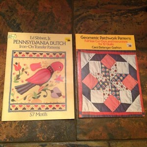LOT TWO CRAFT BOOKS; GEOMETRIC PATCHWORK QUILT PATTERNS & PENN DUTCH IRON-ONS! 