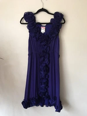 Платье Yoana Baraschi размер 6 королевский синий шелк с цветочными оборками - Изображение 1 из 4