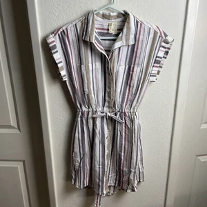 Japna Short Sleeve Dress Women’s Size M Striped Button Up Short Sleeve Dress NEW - Picture 1 of 6