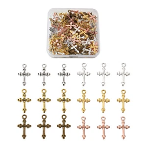 120pc Alloy Cross Pendants Anique Silver Golden Metal Hang Dangle Charms 21x11mm - Picture 1 of 8