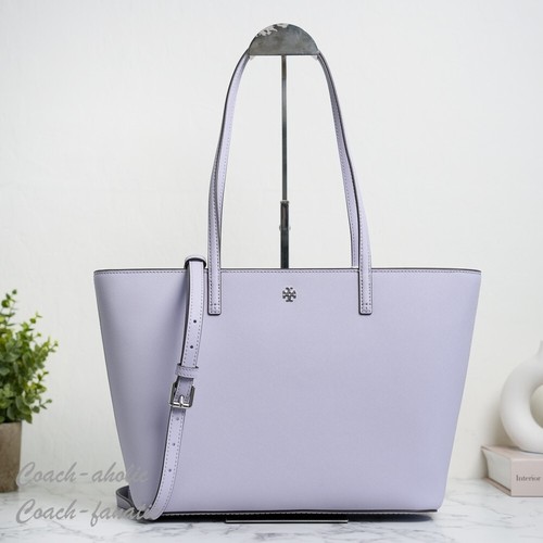 Borsa a tracolla nuova con etichette Tory Burch Emerson Saffiano in pelle viola pallido 159586