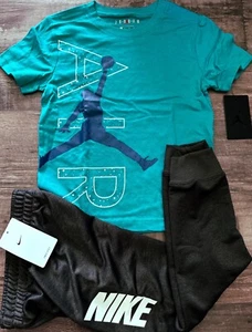 NWT Nike/Air Jordan Boys 7 Teal/Dark Gray/Blue/White Jogger Pants Set Size 7 - Picture 1 of 4