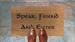 Stenciled Engraved Coir Door Mat Speak, Friend And Enter 40cmx70cm Internal Coir - Picture 1 of 3
