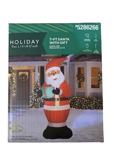 7 Fuß Beleuchteter Weihnachtsmann mit Geschenk Weihnachten Aufblasbar Gemmy Neu - Bild 1 von 3