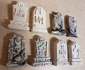 Dollhouse Miniature Tombstones for Halloween Fun - 8 Mixed Plaster Tombstones - Picture 1 of 1