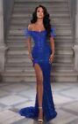 Size 12 Ball Gown Cobalt Blue PS22523 Portia And Scarlett Feather Detail