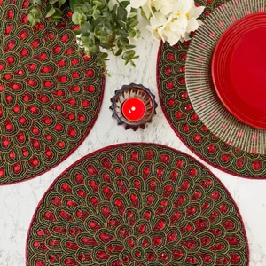 Set of 6, Handmade beaded placemat, Christmas Beaded table mat - Picture 1 of 5