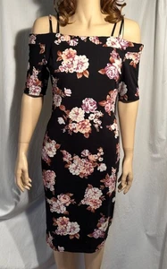WOMENS LARGE BLACK FLORAL SOFT STRETCH OFF SHOULDER BODYCON PULLOVER DRESS - Picture 1 of 7