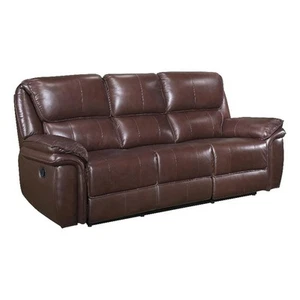 Pemberly Row Leather Match Lay Flat Double Reclining Sofa in Brown - Picture 1 of 9
