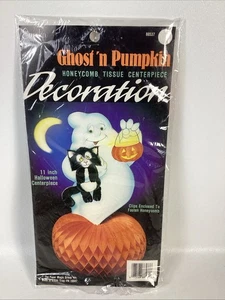 Vintage Eureka Waben gestanzt Halloween Ghost'n Pumpkin Krepp Dekor USA geöffnet PKG - Bild 1 von 10
