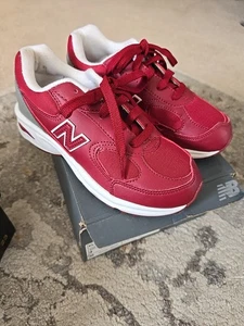New Balance Classic Shoes Boys Girls Red Leather Trainers Sneakers Sz 3 EUC - Picture 1 of 6