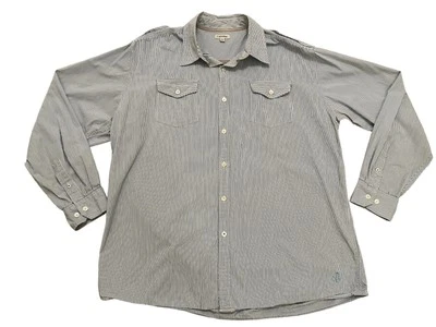 J. Peterman Button Up Shirt Shoulder Tabs Mens L White Blue Pin Striped Western - Image 1 of 4