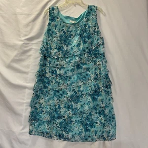 Dressbarn Ruffled Tiered Dress Gorgeous Blue Floral Women's Sz 16 Lined - Picture 1 of 11