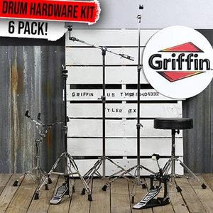 Drum Hardware PACK - GRIFFIN Cymbal Stand Set Snare Hi-Hat Throne Kick Pedal Kit - Picture 1 of 15