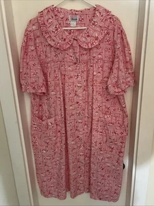 Women’s Bernette Size 3X Pink Floral House Coat Snap Front Cotton Blend Granny - Picture 1 of 4
